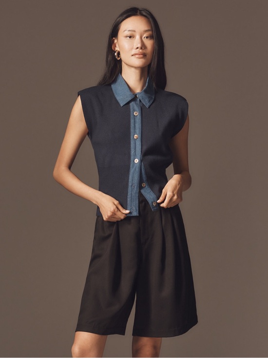 Commense Tops - Anthropologie COMMENSE Denim Collar Sleeveless Knit Top XS